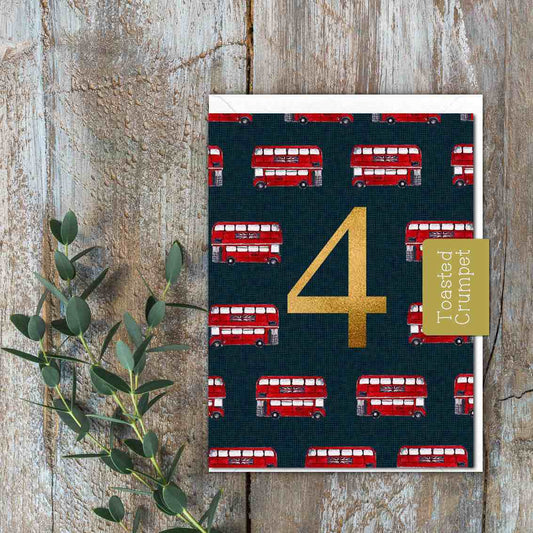 "Four" Birthday Milestone (Buses) Card (Cello-Free)