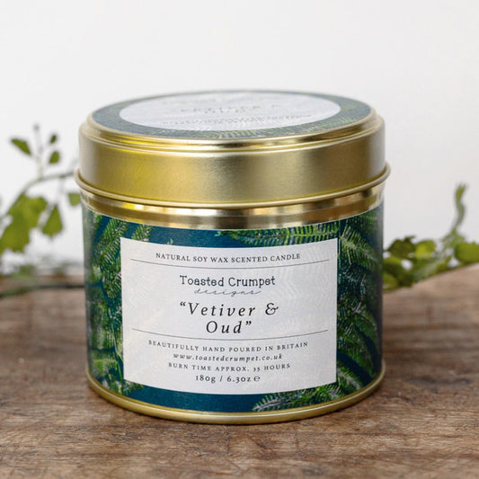 Vetiver & Oud Candle in a Matt Gold Tin