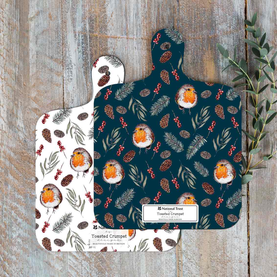 Winter Robin Mini Double Sided Chopping Board