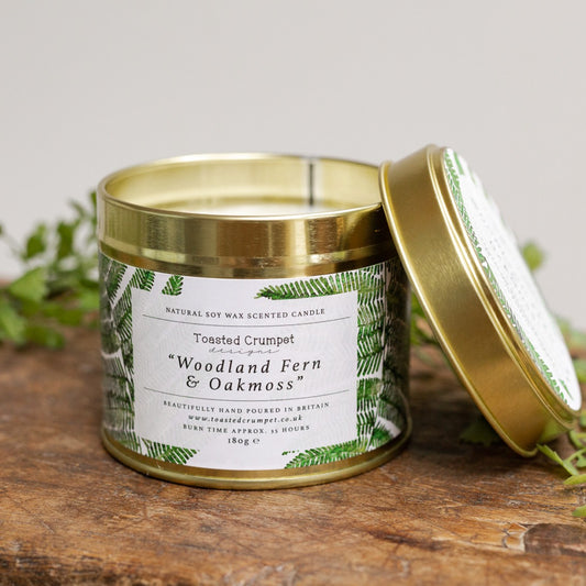 Woodland Fern & Oakmoss Candle in a Matt Gold Tin